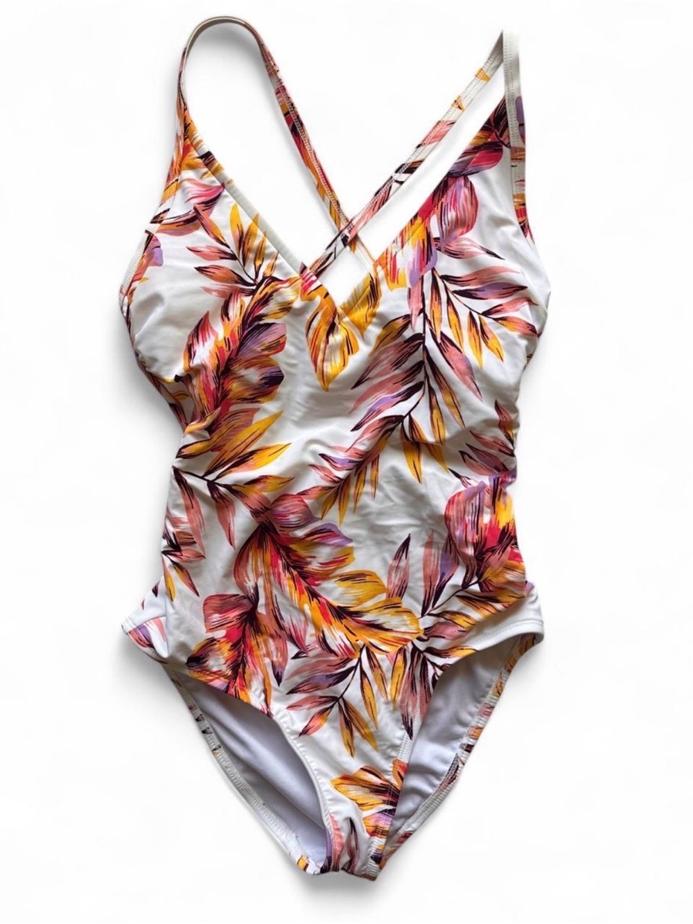 Kona Sol Women’s White Tropical Floral One-Piece Swimsuit Size Small
